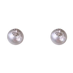 French style silver pin earrings with large pearls and crystal cross metal detail