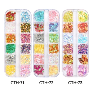 Holographic 12-grid nail glitter sequins in star heart shapes CTH-71-72-73