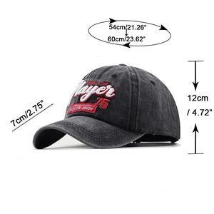 Cappellino da baseball in cotone lavato nero con ricamo Player e dimensioni