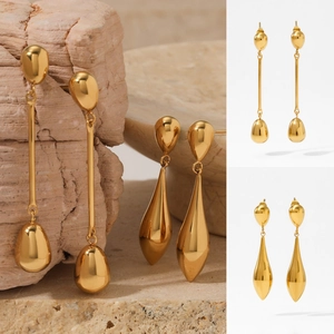 Set Di Orecchini Lunghi A Goccia D'acqua Per Donne Design A拼接 Orecchini In Stile Acciaio Inossidabile Popolari