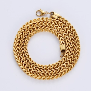 Polished gold Franco chain necklace in high-grade stainless steel with a square link design