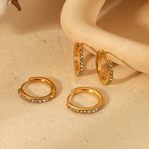 18K gold plated stainless steel hoop earrings with sparkling cubic zirconia inlay