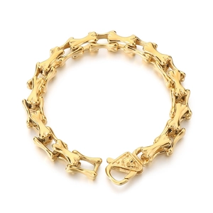 Gothic punk gold bone link chain bracelet for men with skull skeleton design and clasp