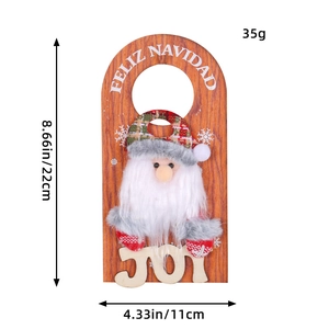 Christmas Santa door hanger with Feliz Navidad greeting and JOY wood lettering 22x11cm