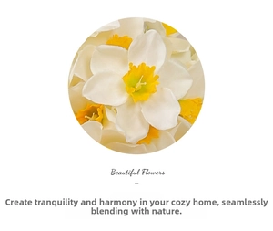 Detail of silk narcissus petals and yellow centers in a realistic floral arrangement