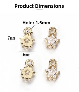Dimensions des breloques étoile dorées 14k avec zircons pour la création de bijoux DIY
