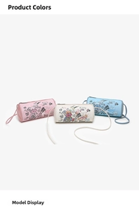 Three colorful graffiti cylinder crossbody bags with cute cartoon bear prints and art text