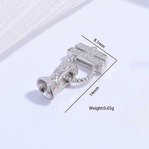 Fermoir en argent sterling S925 avec zircon blanc pour collier de perles 14x8,1mm