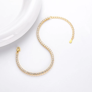 Elegant gold-plated S925 sterling silver tennis bracelet with four-prong cubic zirconia