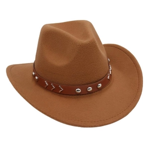 Detailed texture of western felt cowboy hat with silver studs and leather belt band