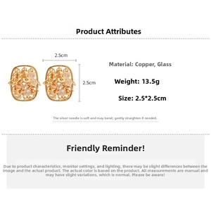 Detail specifications of 18k gold plated square hollow earrings with dimensions and weight