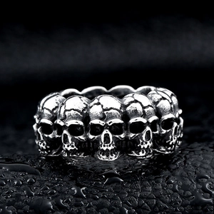 Stainless Steel Skull Ring Vintage Gothic Punk Hip Hop Jewelry For Men Retro Silver Finish