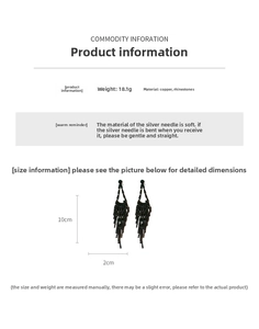 Dimensions des boucles d'oreilles pompons à perles noires avec strass et tiges argent