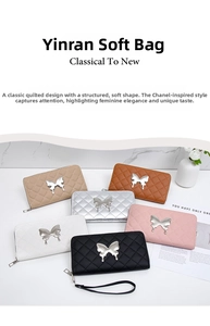 Top view of quilted long wallets with butterfly metal buckle in six trendy colors