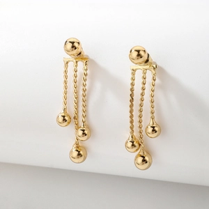 Geometric Ball Tassel Earrings With Silver Earring Post Alloy Gold Polished Graduated Multi Chain Elegant For Women