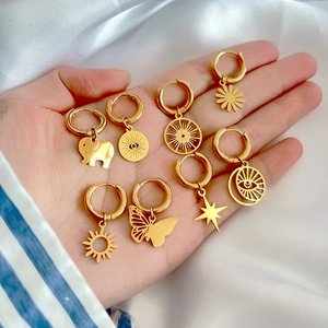 8 pairs of 18K gold plated stainless steel star and evil eye charm dangle earrings set