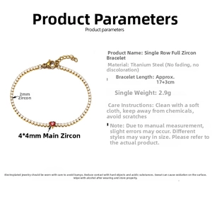 Spécifications du bracelet en acier inoxydable avec zircon coeur rouge et pierres blanches