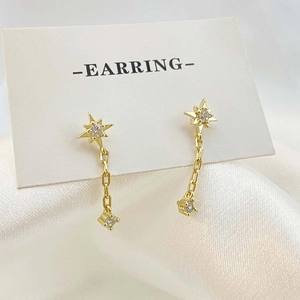 Boucles D'oreilles Longues À Pampilles Étoile Avec Tige En Laiton Zircon Incrusté Étoile Du Nord Géométrique Accessoires