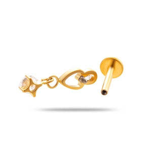 Titan G23 Gold Labret Stecker mit Herz-Design und hängendem Zirkon-Kristallanhänger