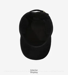 Interior display of men's winter flat top cap featuring soft fleece lining and metal buckle