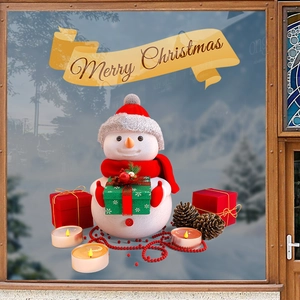 Adesivi elettrostatici natalizi con pupazzo di neve e regali per decorazione vetrine