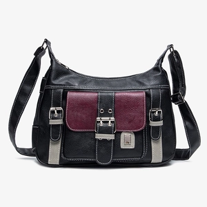 Retro PU Leather Litchi Texture Multi-Pocket Crossbody Bag Large Capacity Contrast Stitching Saddle Shoulder Bag Women
