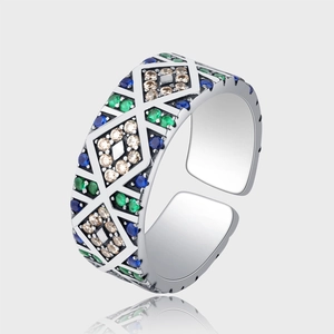 Bague Réglable En Argent Sterling 925 Œil D'Ange Vintage Géométrique Zircon Coloré Bague Ouverte Pour Femmes Bijoux