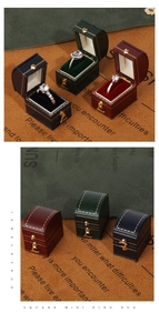 Square mini jewelry boxes in dark green, navy, and wine red with premium leather texture