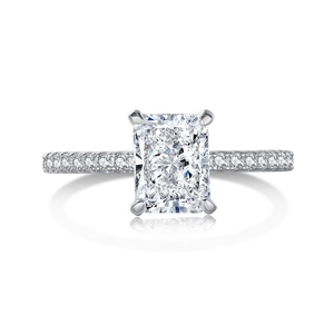 Elegant S925 silver ring featuring a large radiant cut cubic zirconia and pavé band