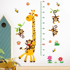 Cartoon Giraffe Monkey Growth Chart Wall Sticker PVC Self Adhesive Height Measure Decal For Kids Room Nursery Decor