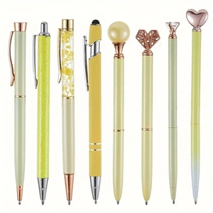 8-pack elegant crown quicksand ballpoint pens with pearl and crystal decorative tops