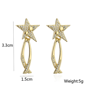 Detail view of 18K gold plated star cross earrings with dimensions 3.3cm by 1.5cm
