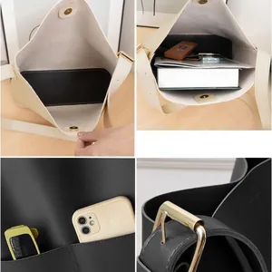 Minimalistische große Eimertasche mit Magnetverschluss und breitem Gurt