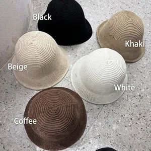 Lightweight knit bucket hats for women in black beige khaki white and coffee colors