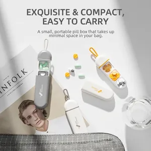 Portable 7-day pill box organizer with silicone lanyard and two-compartment storage case
