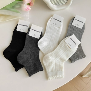 Chaussettes Mary Jane respirantes en coton peigné avec froufrous en dentelle en quatre tons