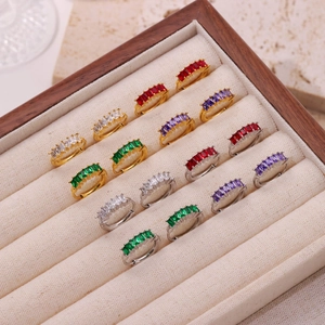 Baguette Cut Zircon Hoop Earrings Stainless Steel Colorful Geometric Huggie Jewelry For Women