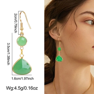 Elegant gold-tone copper drop earrings with green faceted teardrop crystal charms