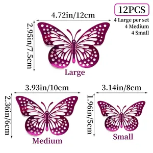 3D hollow butterfly wall stickers 12pcs set in three sizes for party wedding decor