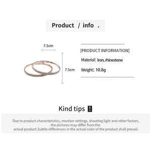 Detailed size chart for a set of two minimalist thin bangles with inlaid rhinestones