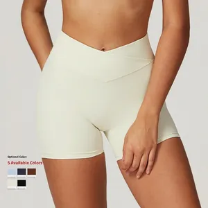 Short de yoga éco-responsable à taille haute croisée en V avec cinq couleurs au choix