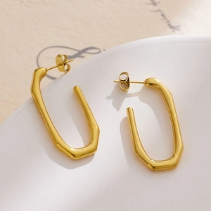 Minimalist irregular geometric gold plated stainless steel hoop earrings for women