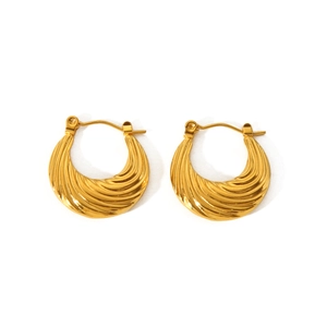 Détails de boucles d'oreilles en acier inoxydable 18K avec texture de vagues dorées