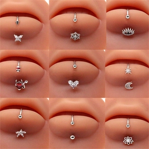 Stainless Steel Lip Ring Stud Zircon Inlaid Heart Devil Butterfly Moon Lotus Shape Body Piercing Jewelry Women Men Fashion