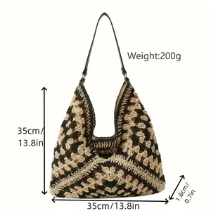 Dettaglio dimensioni borsa in paglia 35cm altezza e larghezza con peso di soli 200g