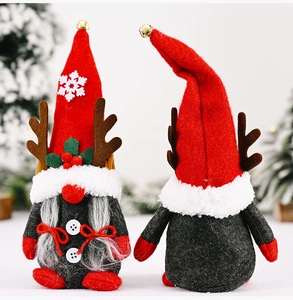 Front and back detail of Christmas gnomes with reindeer antlers and snowflake hats