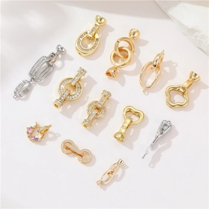 Chiusure Per Collana Gioielli Rame Placcato Oro 14K Micro Pave Zirconia Connettore Universale Per Creazione Braccialetti DIY