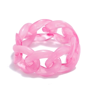Pink translucent resin chain ring featuring a minimalist Korean INS style design