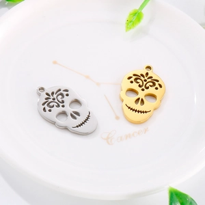 Stainless Steel Skull Pendants Hollow Out Carved Charms Hip Hop Punk Style DIY Jewelry Making Accessories