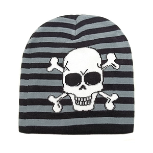 Striped skull and crossbones knitted beanie for winter outdoor warmth and punk style